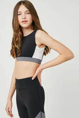 black color block active sports bra