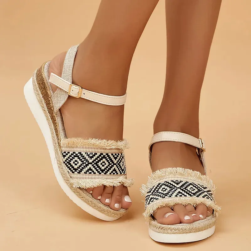 Bohemian Style Printed Wedge Lightweight Summer Sandals for Women