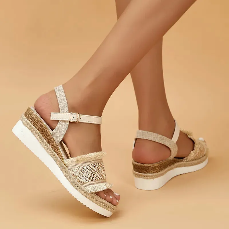 Bohemian Style Printed Wedge Lightweight Summer Sandals for Women
