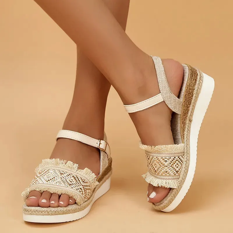 Bohemian Style Printed Wedge Lightweight Summer Sandals for Women