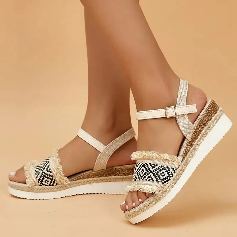 Bohemian Style Printed Wedge Lightweight Summer Sandals for Women