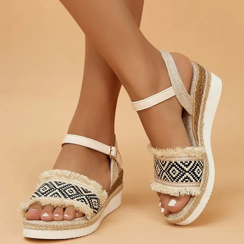 Bohemian Style Printed Wedge Lightweight Summer Sandals for Women