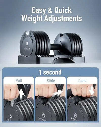 BYZOOM FITNESS Adjustable Dumbbell 12.5/25lb Set of 2 or Single Unit Piece Weight Training Fitness Exercise Body Workout 5 in 1 for Home Gym Beginners Woman