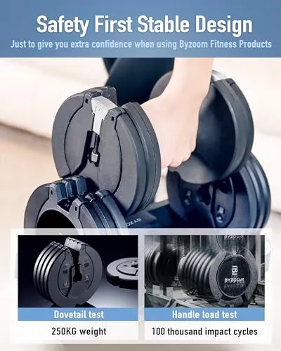 BYZOOM FITNESS Adjustable Dumbbell 12.5/25lb Set of 2 or Single Unit Piece Weight Training Fitness Exercise Body Workout 5 in 1 for Home Gym Beginners Woman