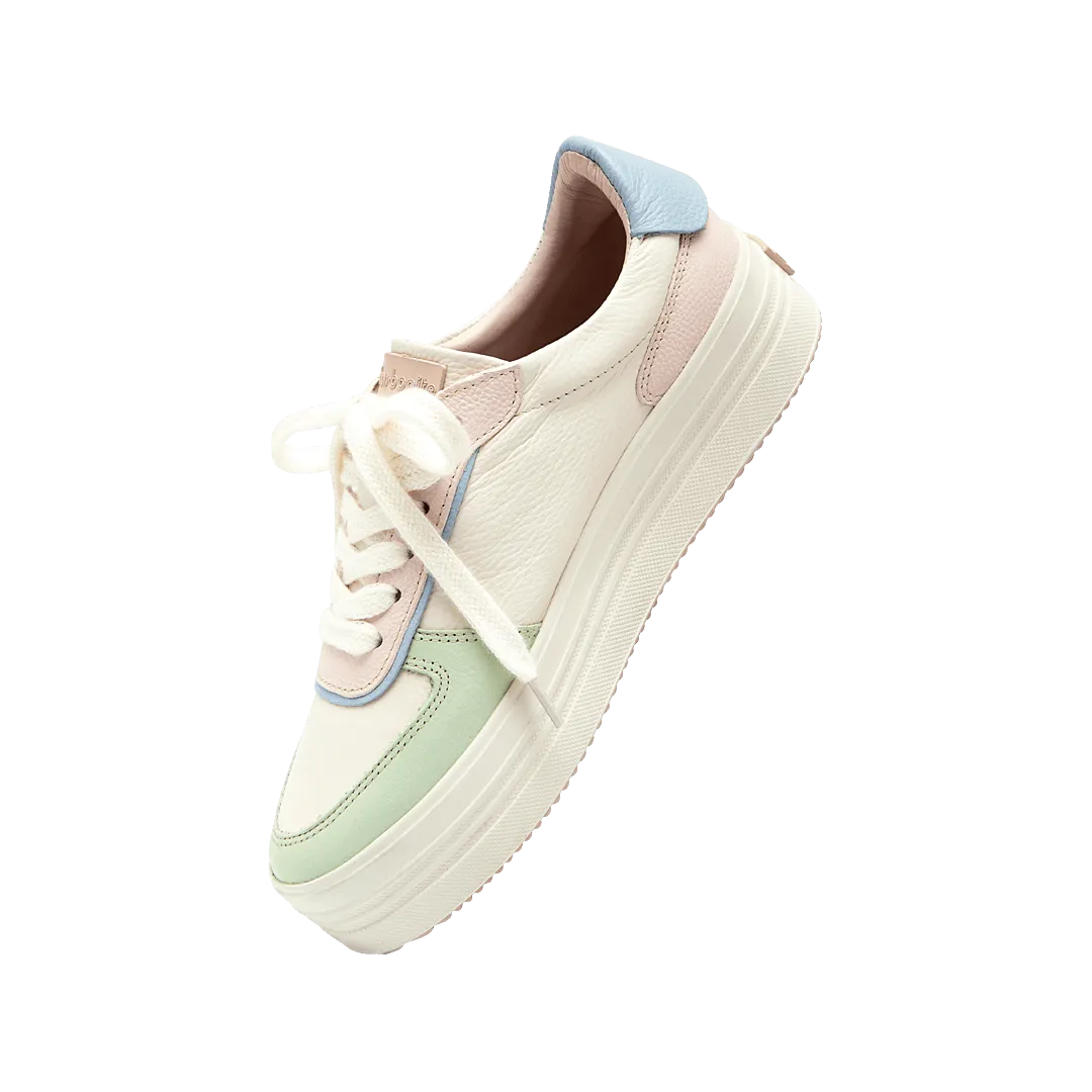 Classic sneakers in cream white x melon green, mist blue, and pastel pink leather