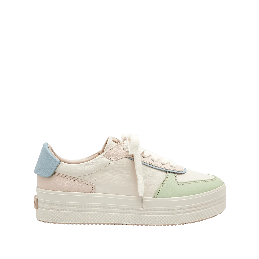 Classic sneakers in cream white x melon green, mist blue, and pastel pink leather