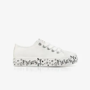 Girl's White Printed Canvas Sneakers