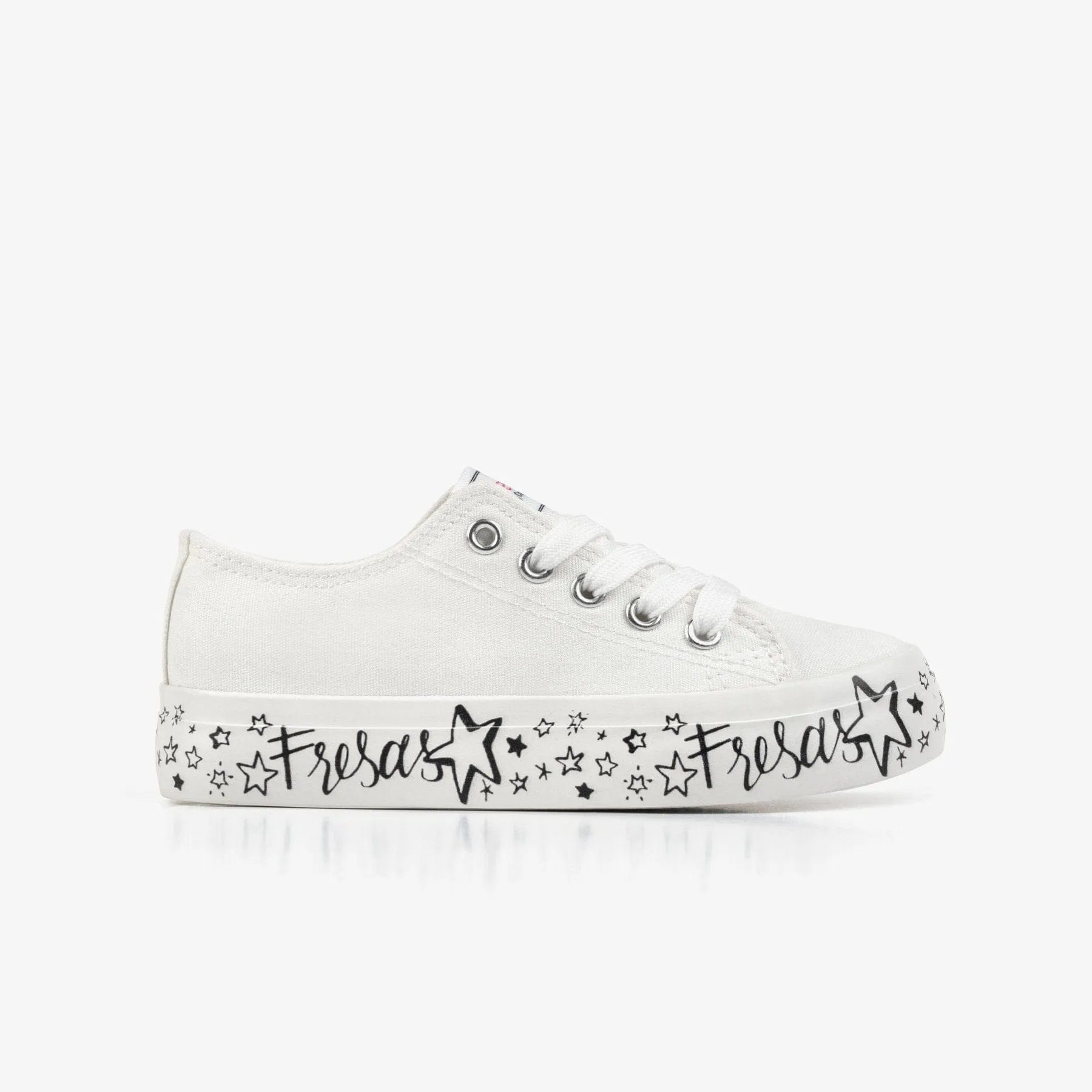 Girl's White Printed Canvas Sneakers