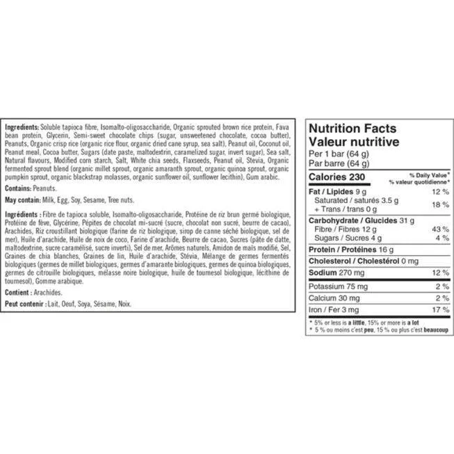 Iron Vegan Sprouted Protein Bar Peanut Chocolate Chip 62g