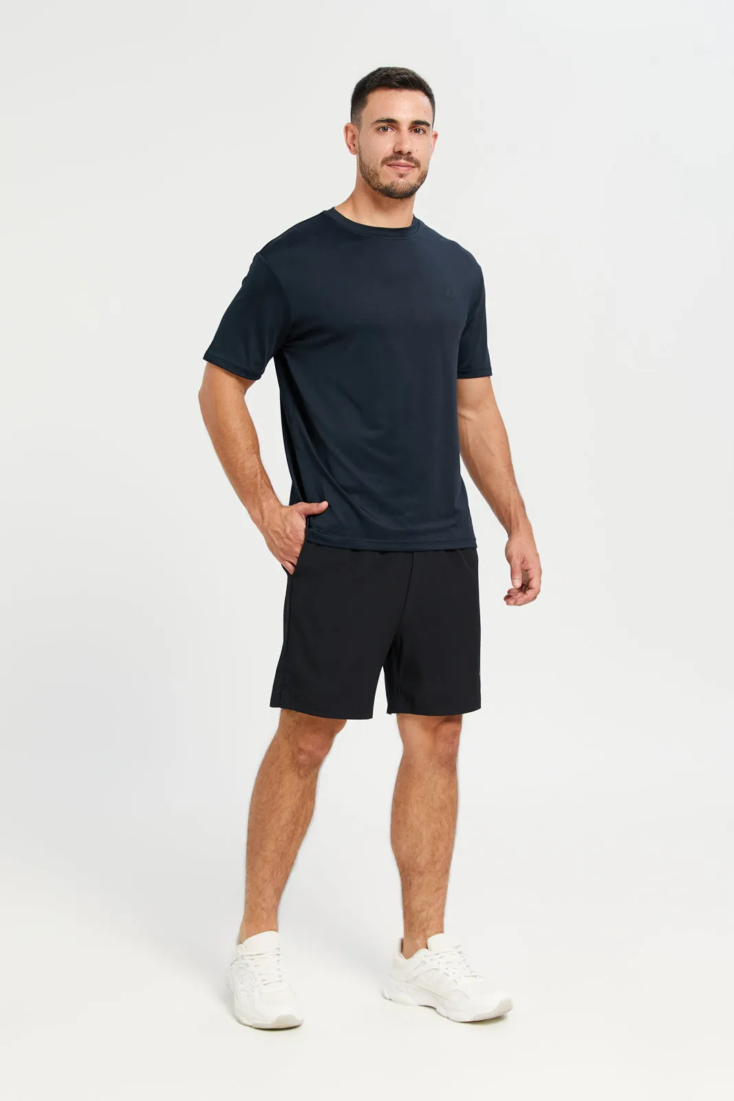 Men Black Plain Active Short