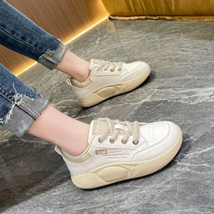 Platform Two Tone Lettering Print Lace-Up Sneakers