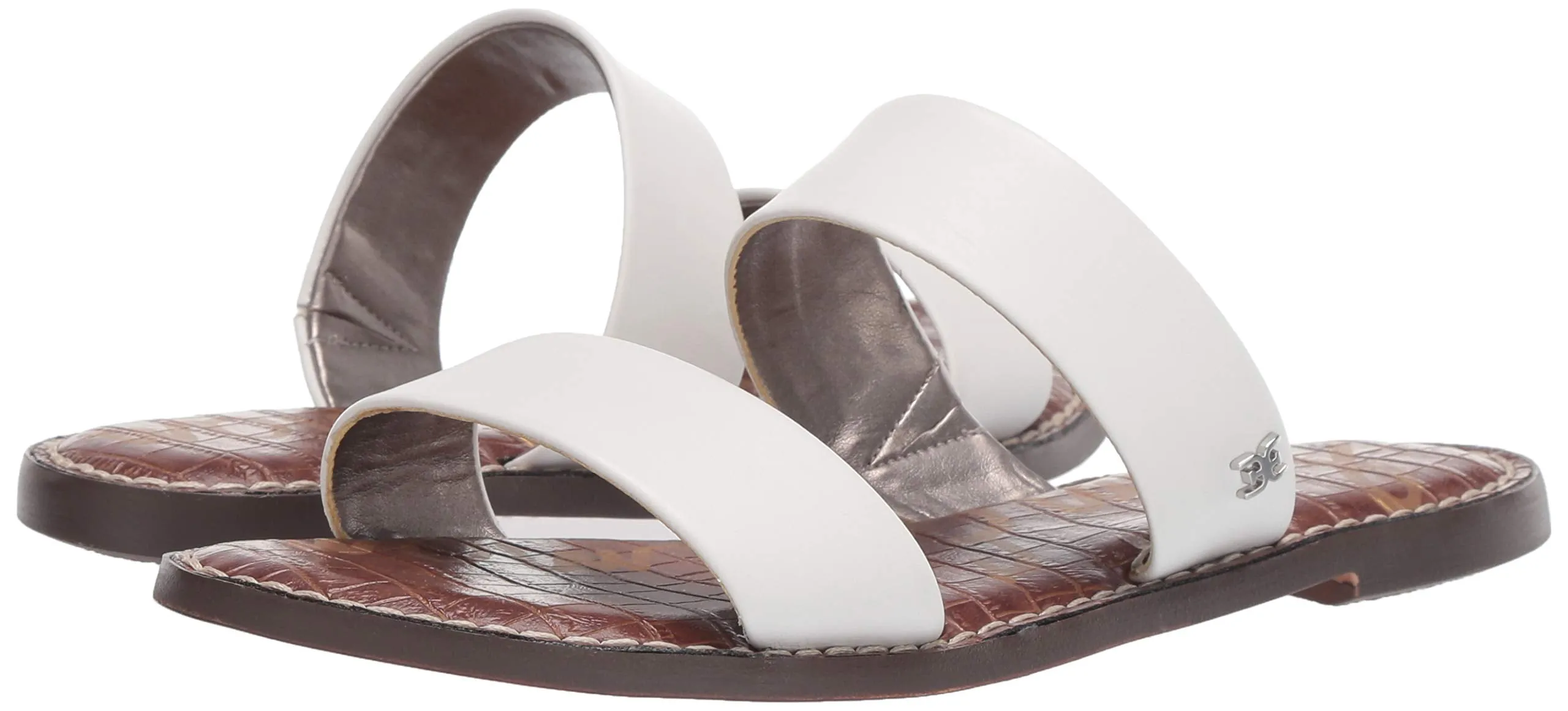 Sam Edelman Gala Bright White Leather Mule Flat Slip On Two Piece Slide Sandal