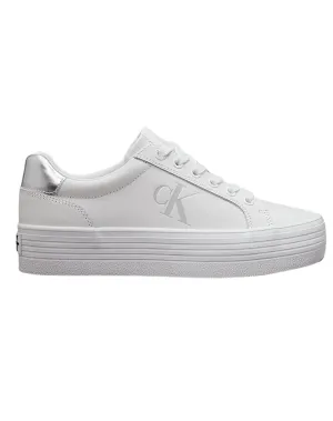 SNEAKERS DONNA IN PELLE CON PLATFORM - BIANCO ARGENTO