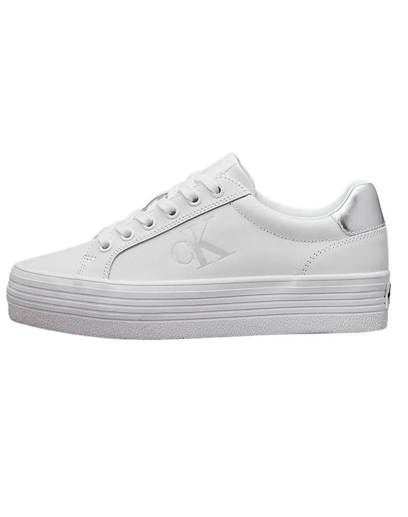 SNEAKERS DONNA IN PELLE CON PLATFORM - BIANCO ARGENTO