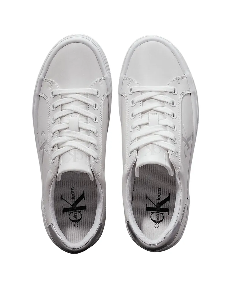 SNEAKERS DONNA IN PELLE CON PLATFORM - BIANCO ARGENTO