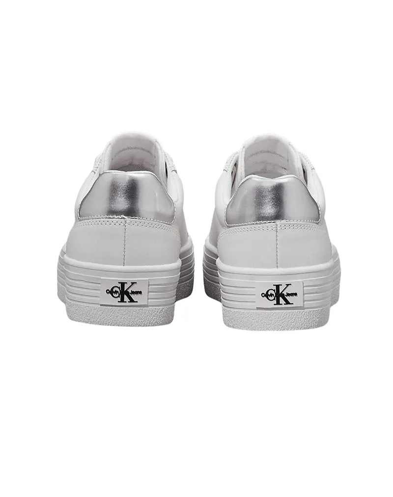 SNEAKERS DONNA IN PELLE CON PLATFORM - BIANCO ARGENTO