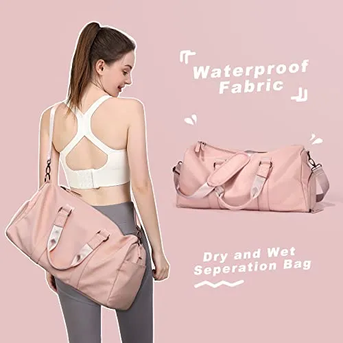 Sports Bag Travel Bag with Shoe Compartment & Wet Compartment, PU Leather Waterproof Weekender Carry On Fitness Bag Training Bag Gym Bag, Unisex Hand Luggage Weekender