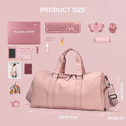 Sports Bag Travel Bag with Shoe Compartment & Wet Compartment, PU Leather Waterproof Weekender Carry On Fitness Bag Training Bag Gym Bag, Unisex Hand Luggage Weekender