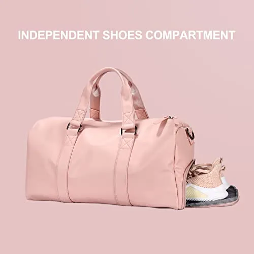 Sports Bag Travel Bag with Shoe Compartment & Wet Compartment, PU Leather Waterproof Weekender Carry On Fitness Bag Training Bag Gym Bag, Unisex Hand Luggage Weekender