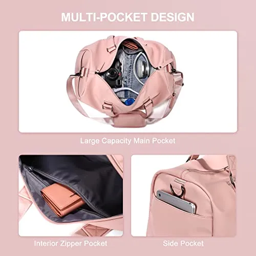 Sports Bag Travel Bag with Shoe Compartment & Wet Compartment, PU Leather Waterproof Weekender Carry On Fitness Bag Training Bag Gym Bag, Unisex Hand Luggage Weekender