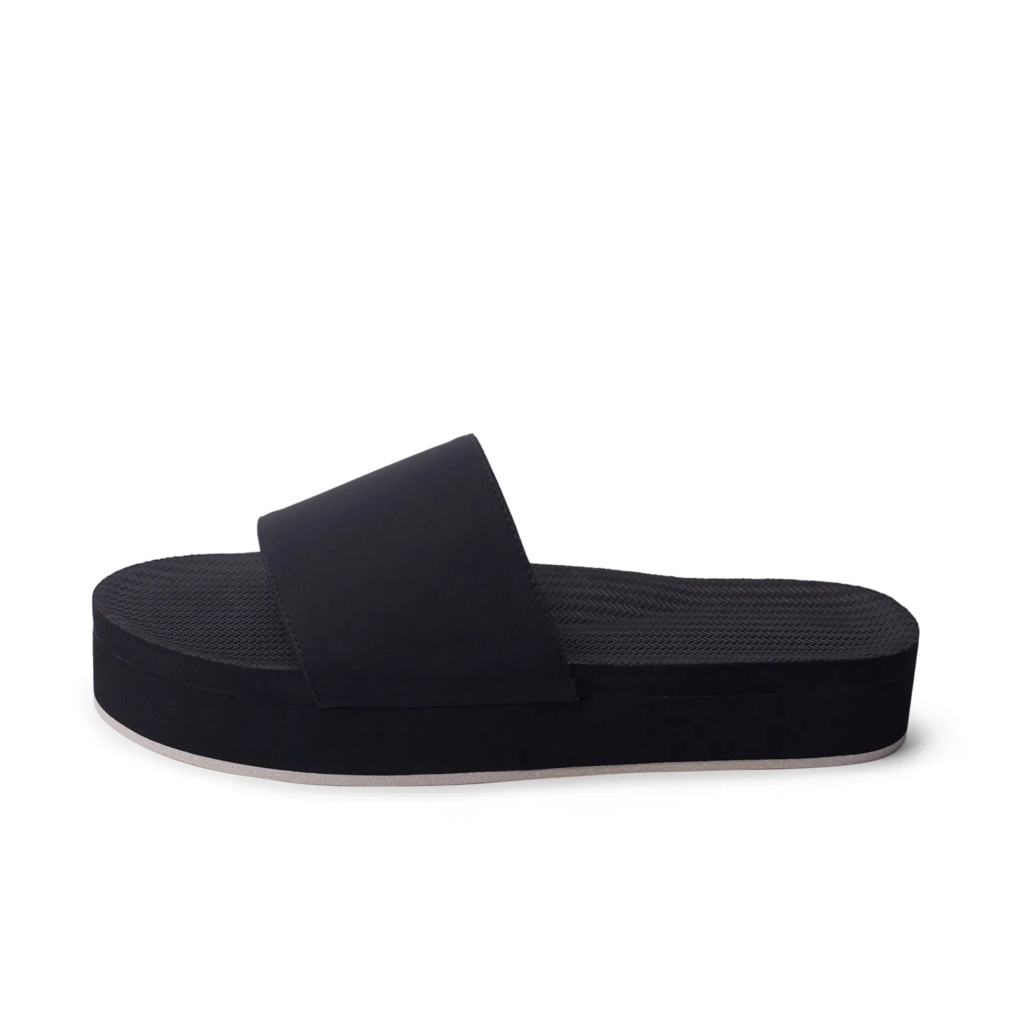 Womens Platform Slides - Sneaker Sole - Black/Sea Salt Sole