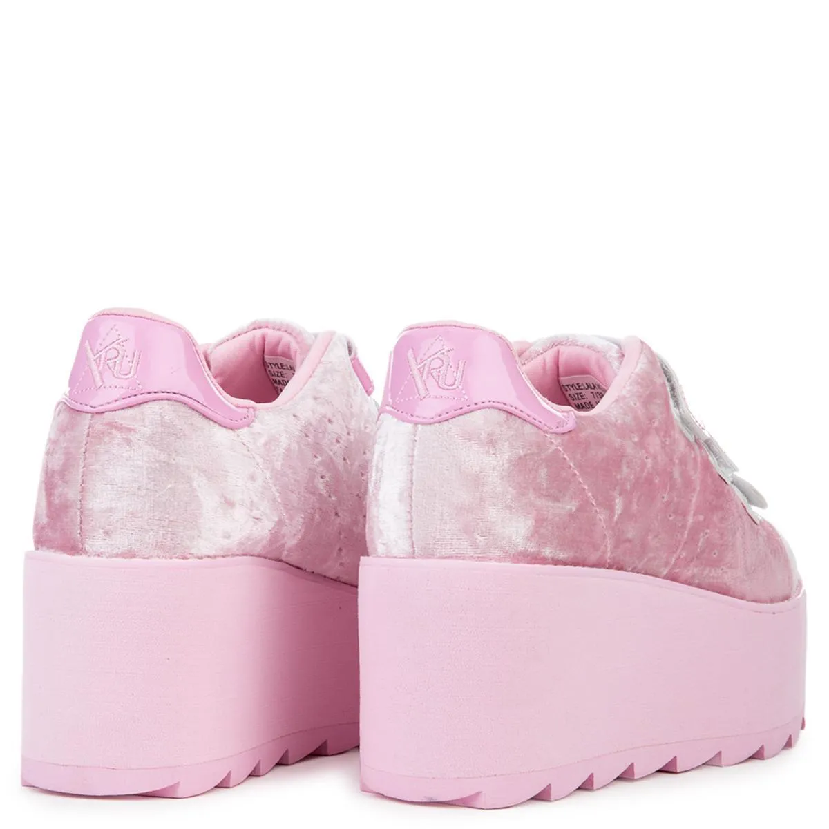 YRU LaLa Velcro Pink Velvet Platform Sneakers PINK